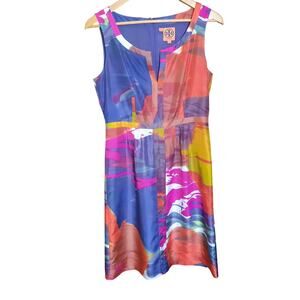 Tory Burch Womens Lined Vibrant Abstract Print Sleeveless 100% Slik Dress Size 4